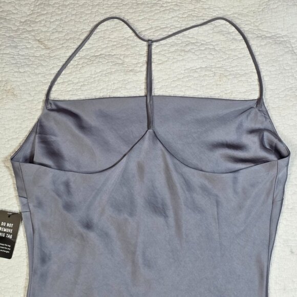 Express Elegant Gray Satin Cowl Neck Spaghetti Strap Midi Dress - Picture 8 of 10